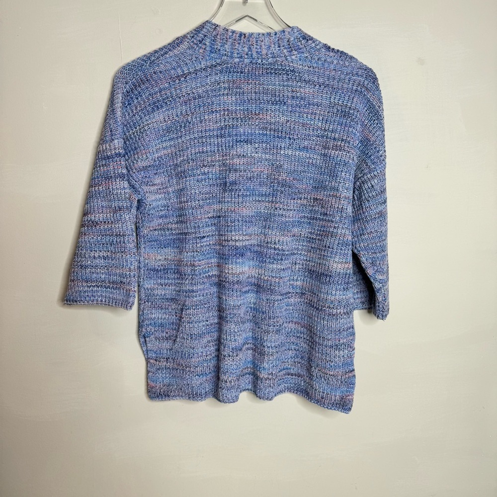 J Jill Easy Dropped Shoulder Sweater Blue Jasper Cotton V Neck 3/4 Sleeve - Picture 3 of 9